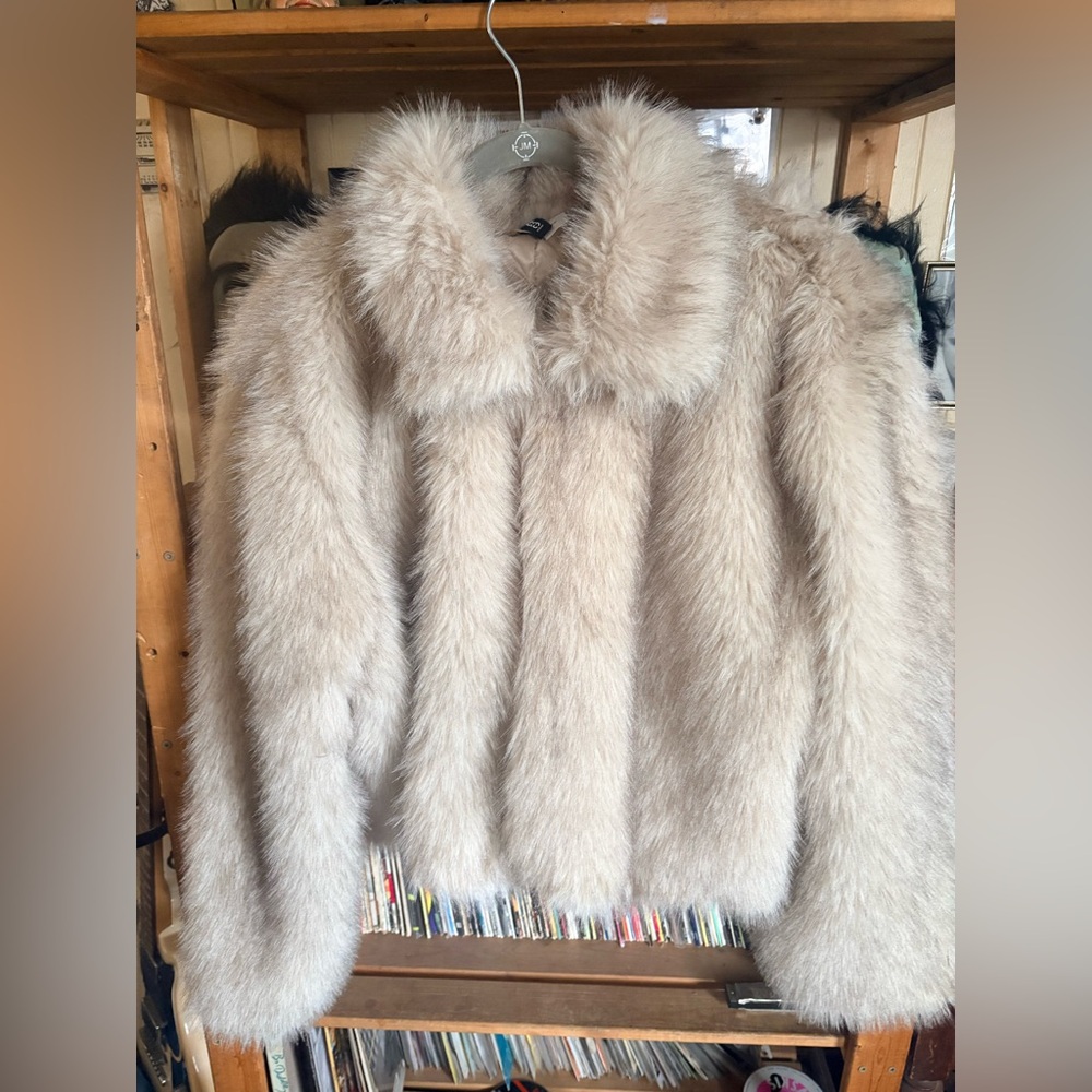 H&M Plush Beige Faux Fur Jacket